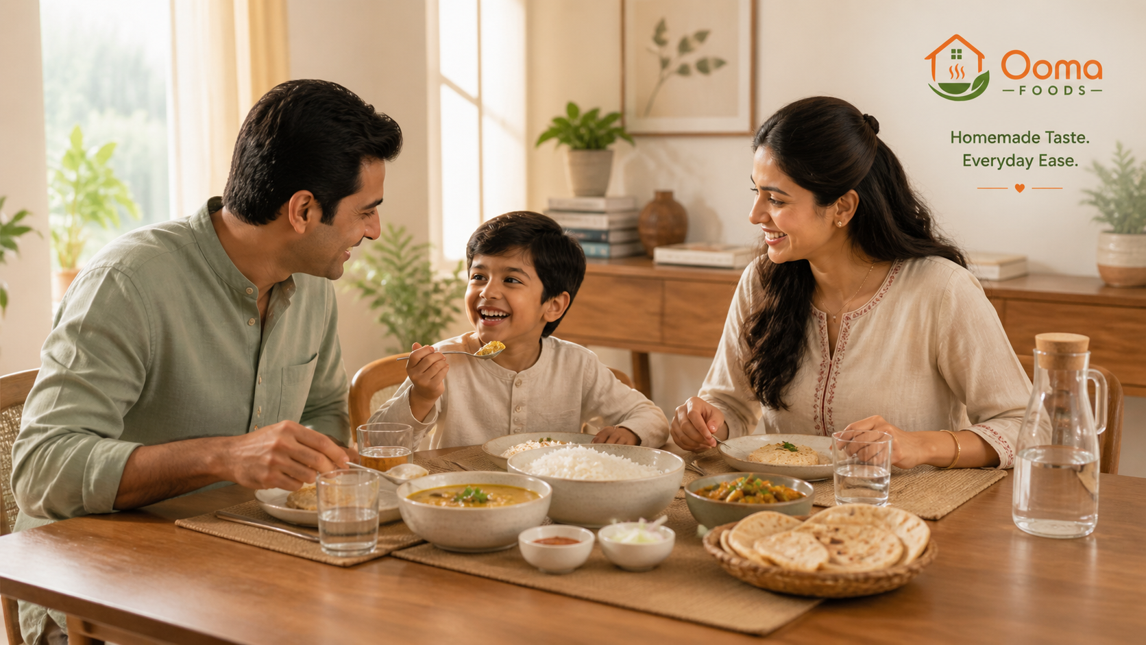Cozy family meal in natural light