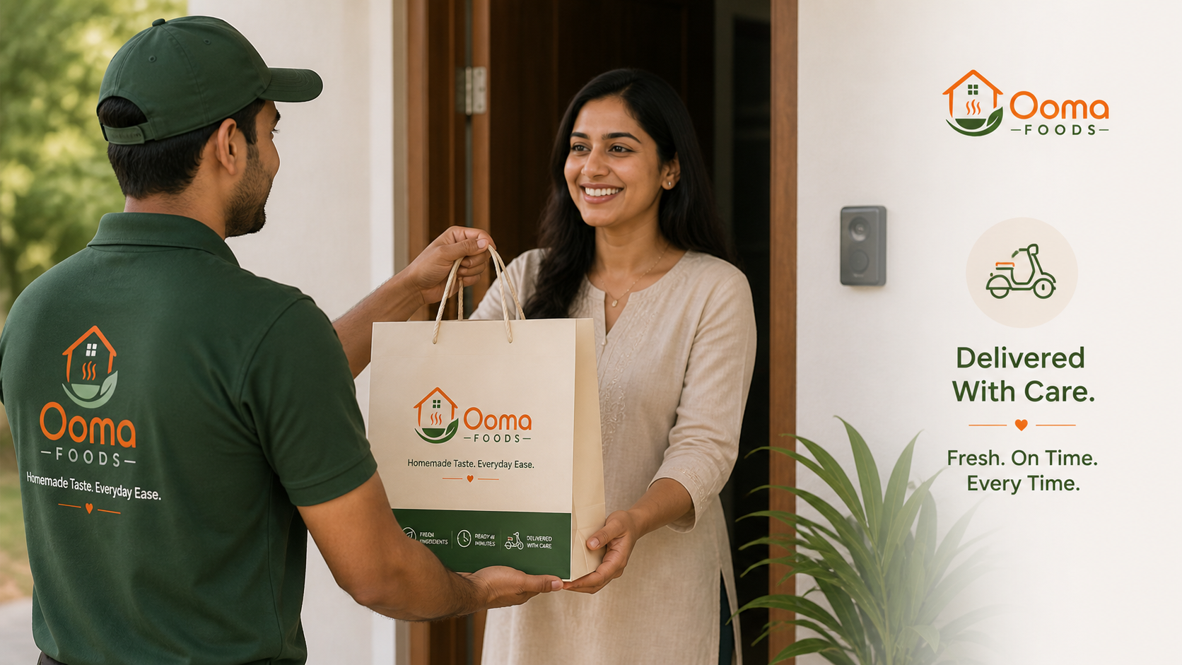 Food delivery moment at the door