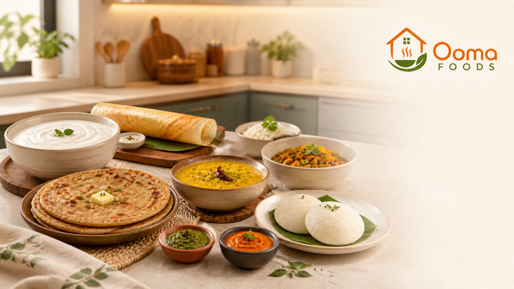 Indian foods spread in a cozy kitchen